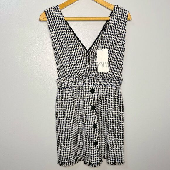 Zara Dresses & Skirts - NEW Zara Houndstooth Mini White Black Blue | M